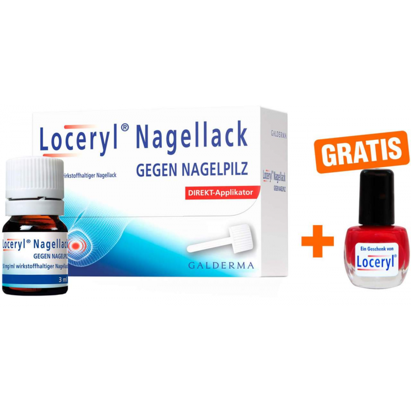 Loceryl Nagellack gegen Nagelpilz 3 ml Direktapplikator + gratis Nagellack rot 1 Stück