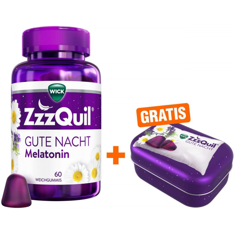 Wick ZzzQuil Gute Nacht 60 Weichgummis + gratis Wick ZzzQuil Reise-Dose 1 Stück