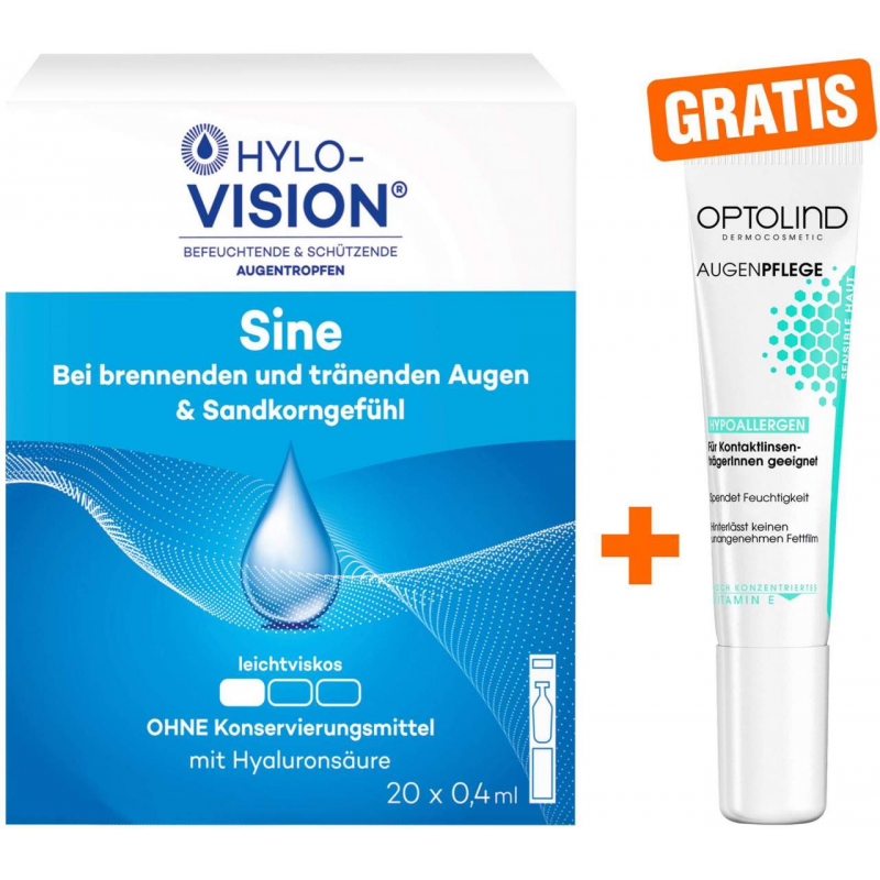 Hylo Vision sine 20x0,4 ml + gratis Optolind Empflindl. Haut Augenpflege 15 ml