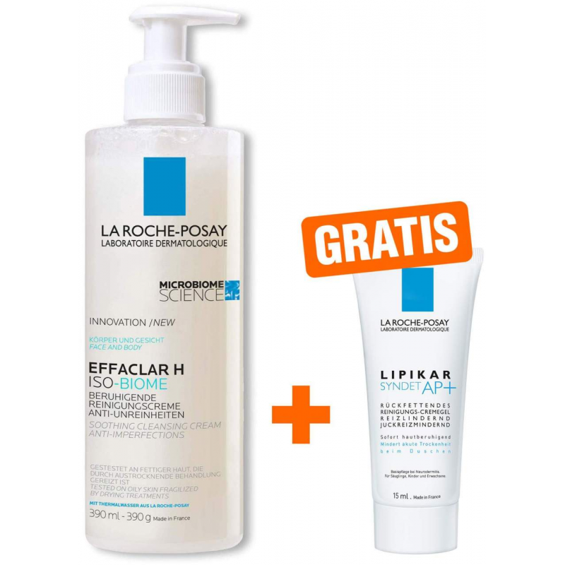 La Roche Posay Effaclar H Iso-Biome Reinigungscreme 390 ml + gratis Lipikar Syndet AP+ 15 ml