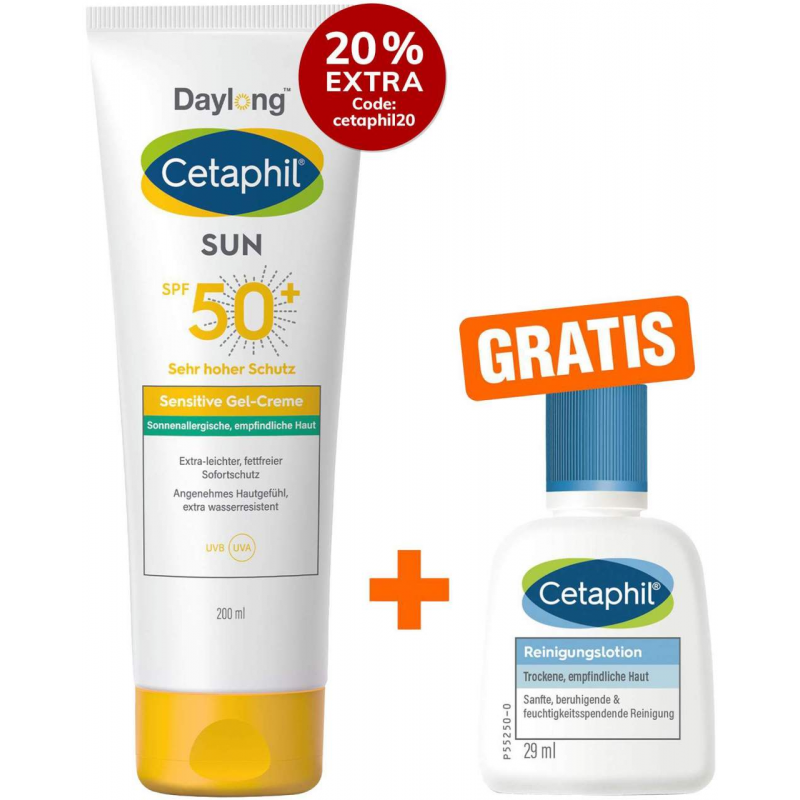 Cetaphil Sun Daylong SPF 50+ sensitives Gel 200 ml + gratis Cetaphil Reinigungslotion 29 ml