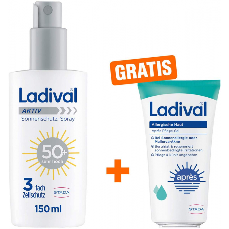 Ladival Aktiv Sonnenschutz-Spray LSF 50+ 150 ml + gratis allergische Haut Apres Pflege-Gel 50 ml
