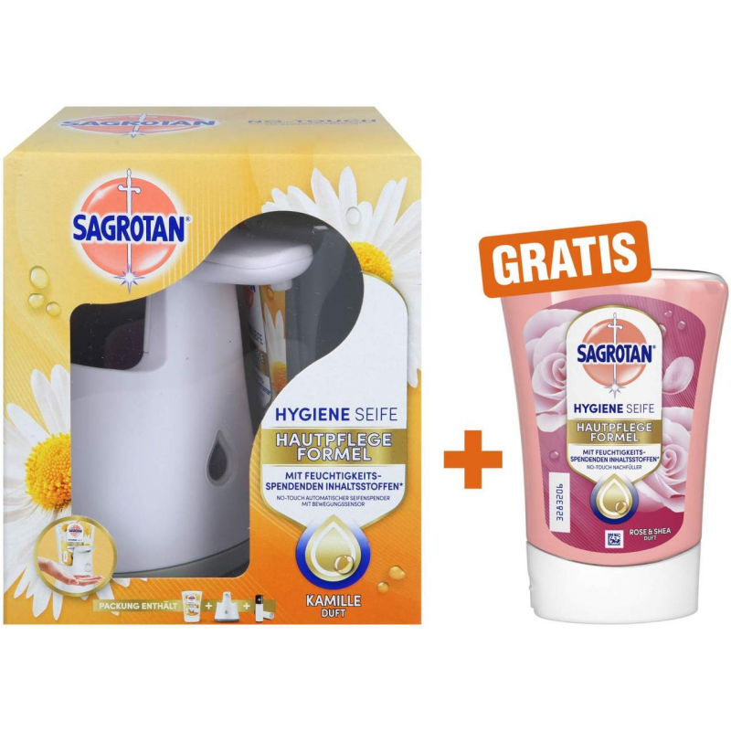 Sagrotan No-Touch Starter-Set Kamille + Sagrotan No Touch Nachfüller Rose & Shea Duft 250 ml