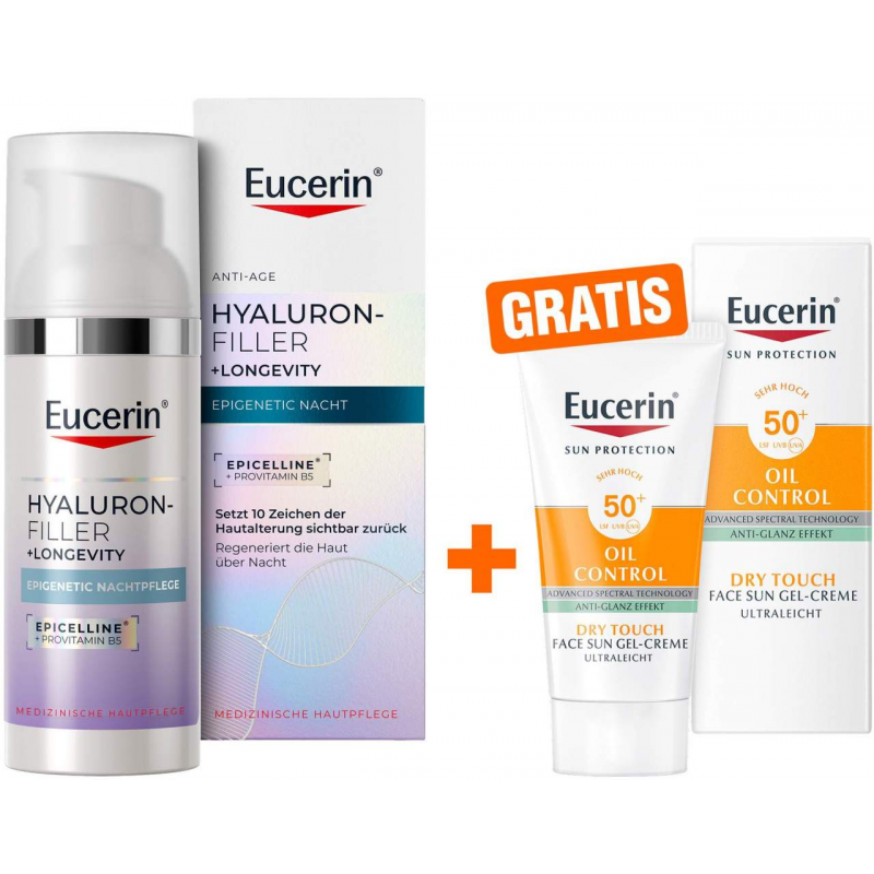 Eucerin Anti-Age Hyaluron-Filler Epigenetic Nachtcreme 50 ml + gratis Eucerin Sun Oil Control Gel-Creme 20 ml