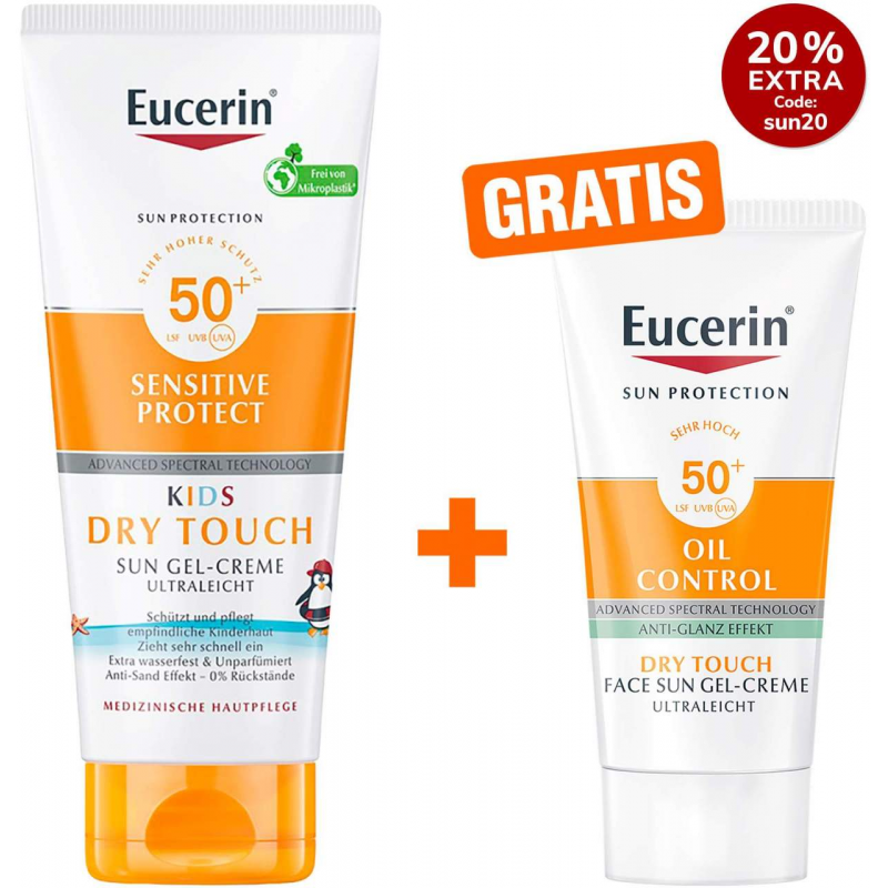 Eucerin Sun Sensitive Protect Kids Gel-Creme LSF 50+ 200 ml + gratis Sun Gel-Creme Oil Control 20 ml