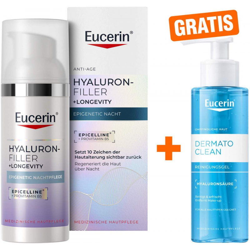 Eucerin Anti-Age Hyaluron-Filler Epigenetic Nachtpflege 50 ml Creme + gratis DermatoClean Hyaluron Reinigungsgel 200 ml