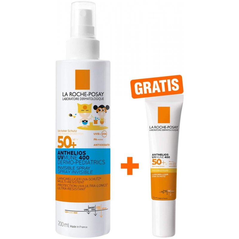 La Roche Posay Anthelios Dermo-Kids Invisible UVMune 400 LSF50 200 ml Spray + gratis Fluid UVMune 400 LSF 50+ 15 ml