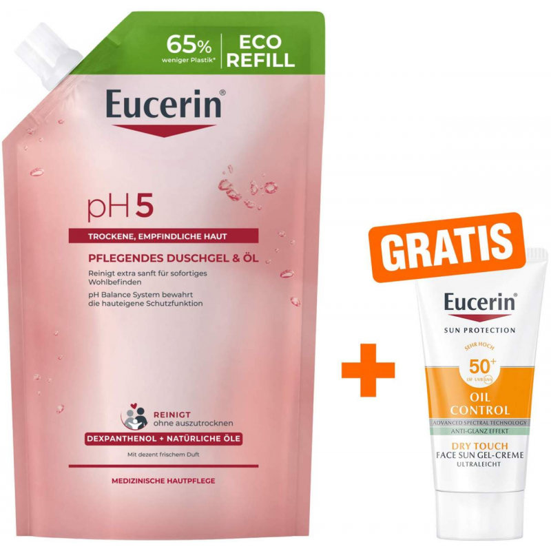 Eucerin pH5 Pflegendes Duschgel & Öl Nachfüllbeutel 400 ml + Eucerin Sun Gelcreme Oil Control 20 ml