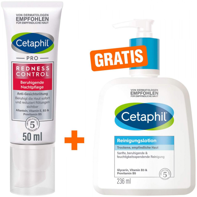 Cetaphil RednessControl Creme beruhigende Nachtpflege 50 ml + gratis Cetaphil Reinigungslotion 236 ml