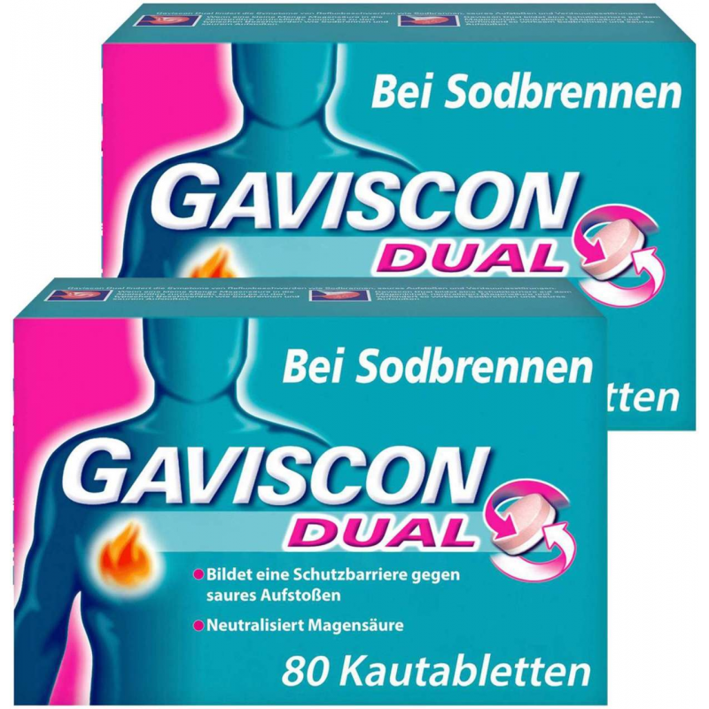 Gaviscon Dual 250 mg - 106,5 mg - 187,5 mg 2 x 80 Kautabletten