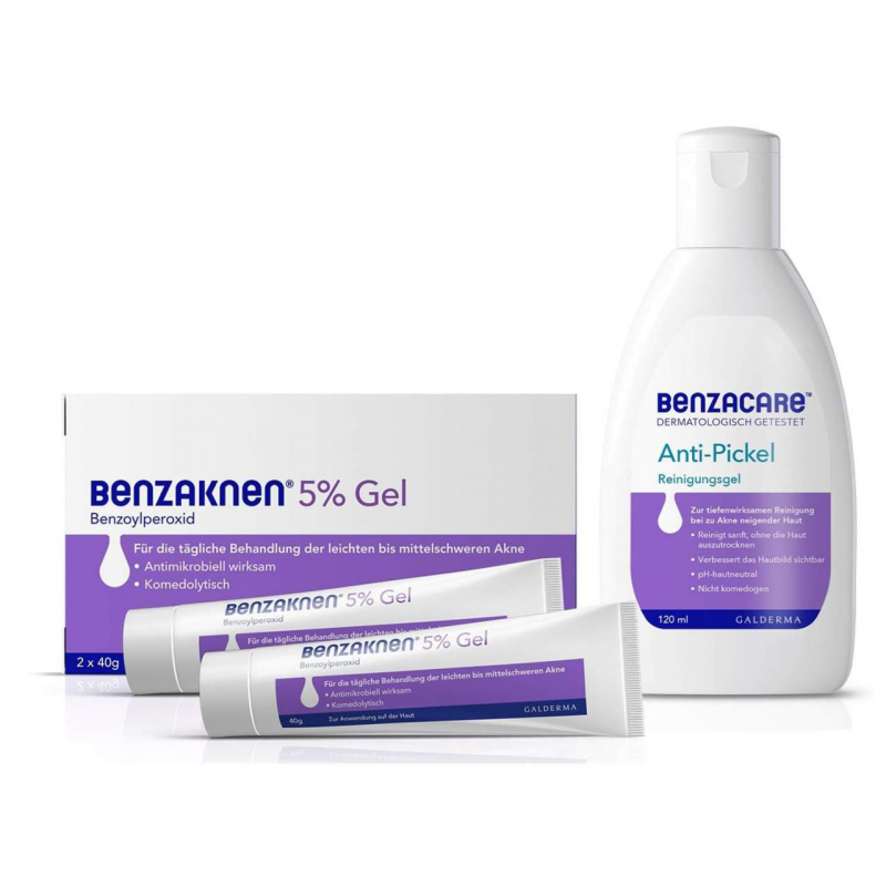 Benzaknen 5% Gel 2 x 40 g + Benzacare Anti-Pickel Reinigungsgel 120 ml