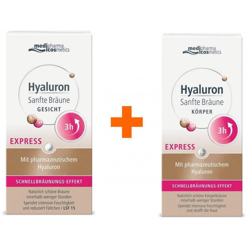 medipharma cosmetics Hyaluron Sanfte Bräune Express Gesichtspflege 30 ml Creme + Express Körperpflege 150 ml Creme