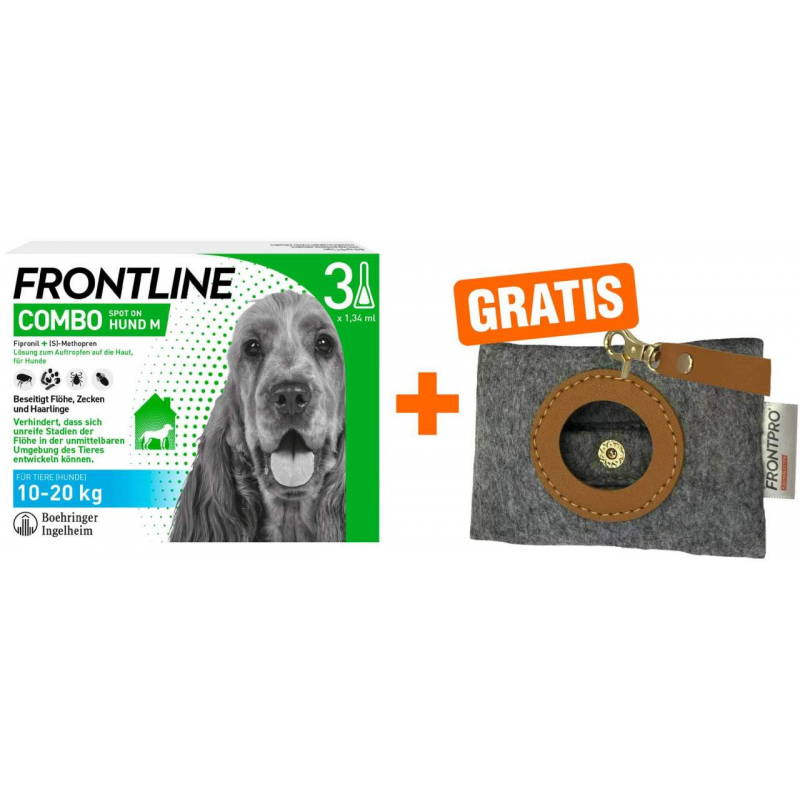 Frontline Combo Spot On Hund M 10-20 kg 3 Pipetten + gratis Frontline Hundekotbeutelspender