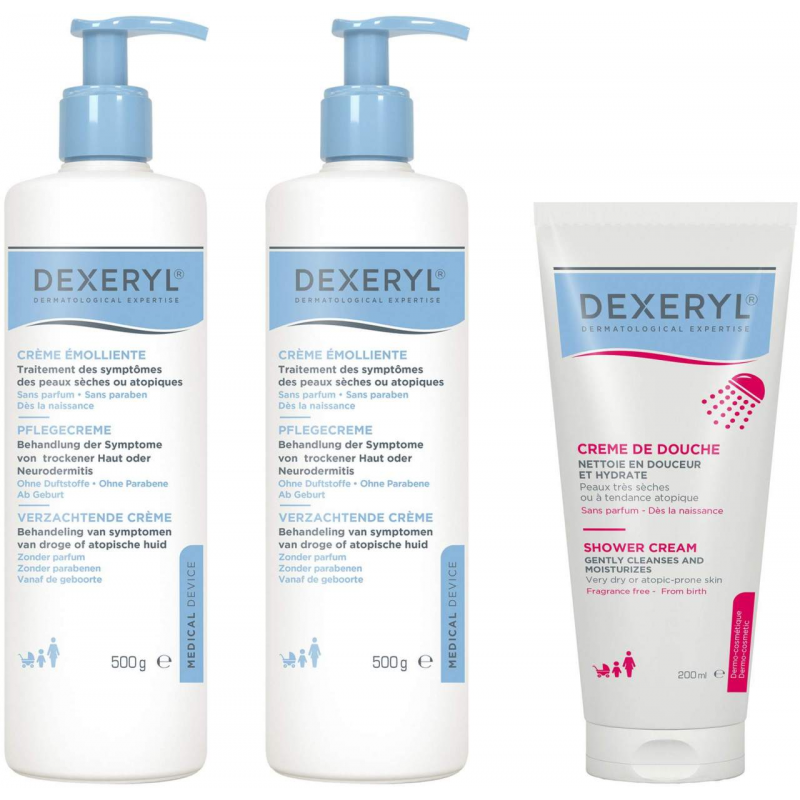 Sparset Dexeryl Creme 2 x 500 g + Dexeryl Shower Duschcreme 200 ml