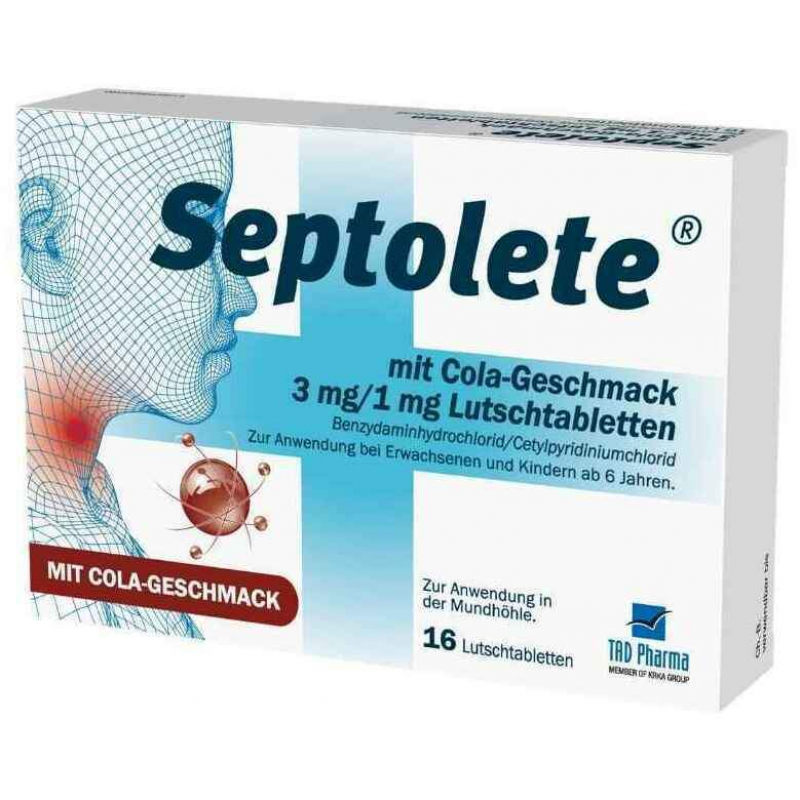 Septolete mit Cola Geschmack 3mg + 1mg 16 Lutschtabletten