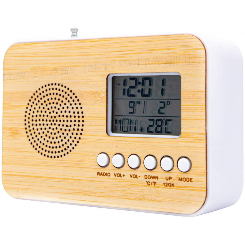 FM Digital Radio Wecker Bamboo mit Kalender und Temperaturanzeige, 1 Stück