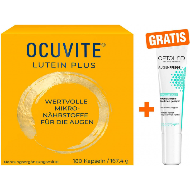 Ocuvite Lutein Plus 180 Kapseln + gratis Optolind Empflindl. Haut Augenpflege 15 ml