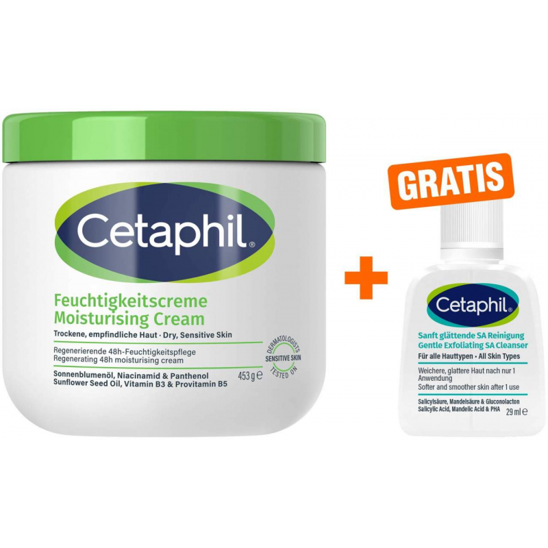 Cetaphil Feuchtigkeitscreme 453 g + gratis Cetaphil sanft glättende SA Reinigungslotion 29 ml