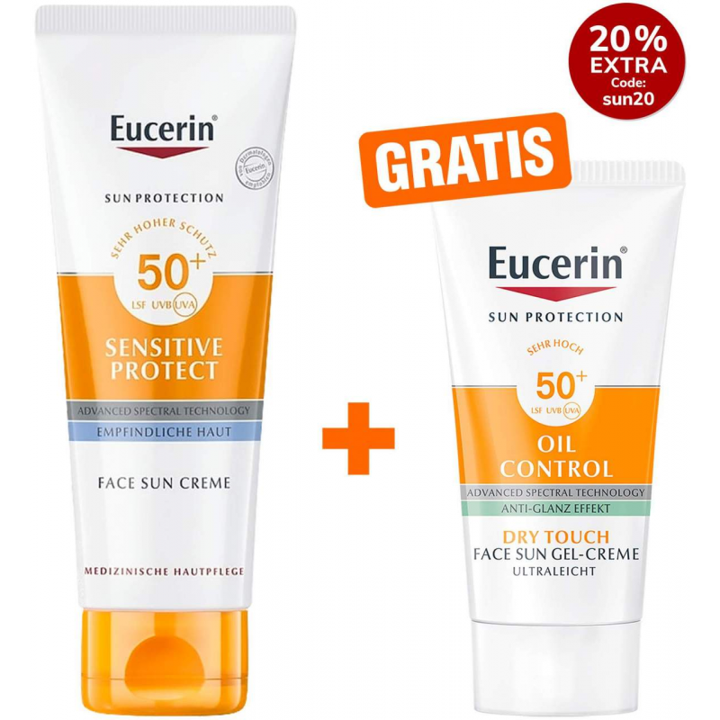 Eucerin Sun Sensitive Protect Face LSF 50+ + gratis Sun Gel-Creme Oil Control 20 ml