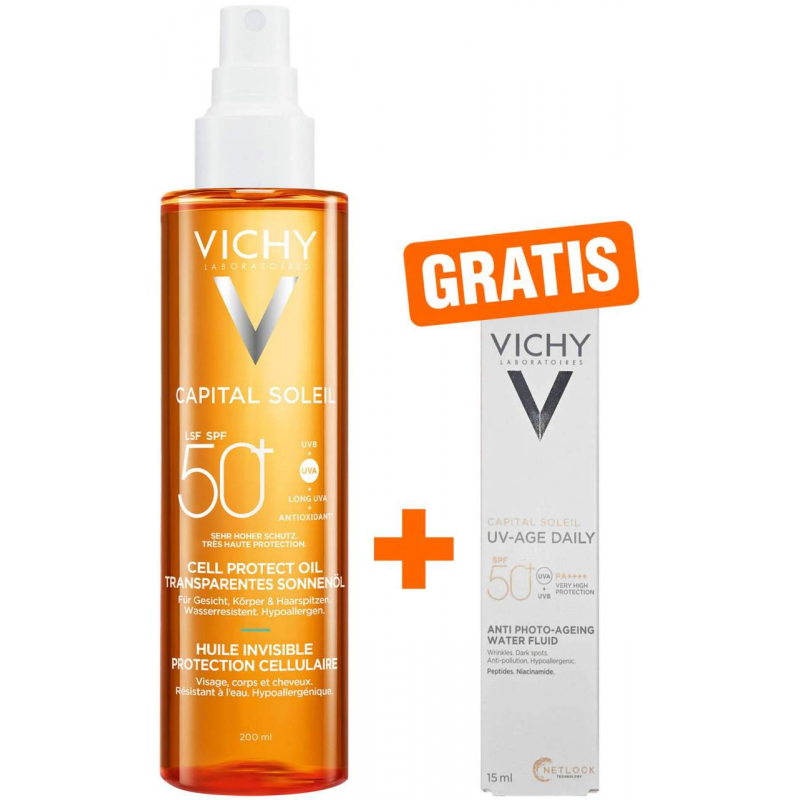 Vichy Capital Soleil Cell Protect Oil LSF 50 200 ml + gratis Capital Soleil UV-Age Daily LSF50+ 15 ml