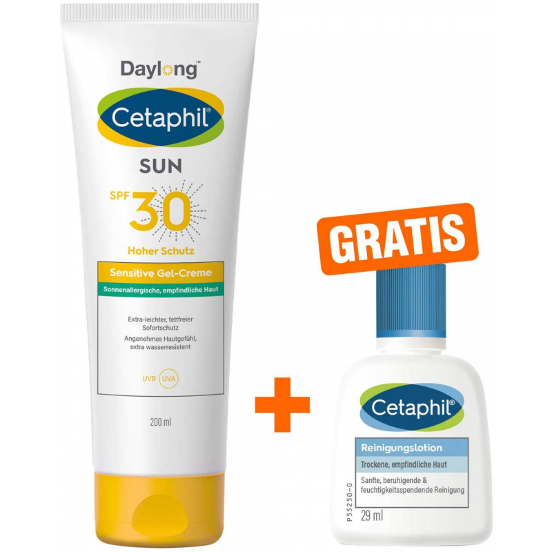 Cetaphil Sun Daylong SPF 30 sensitives Gel 200 ml + gratis Cetaphil Reinigungslotion 29 ml