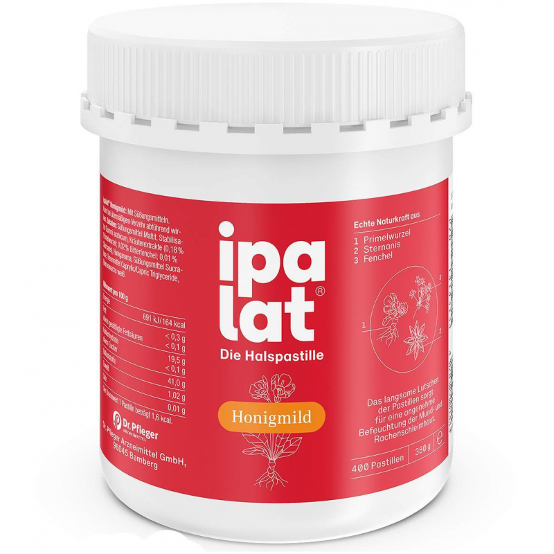 Ipalat Halspastillen Honigmild Ohne Menthol Zuckerfrei 400...