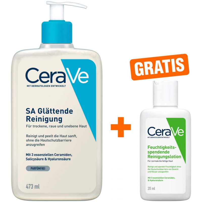 CeraVe SA Glättende Reinigung 473 ml + gratis Feuchtigkeitsspendende Reinigungslotion 20 ml