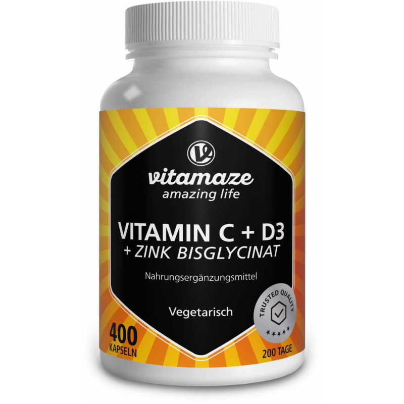 Vitamin C + D3 + Zink Bisglycinat vegetarisch 400 Kapseln