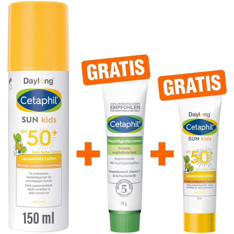 Cetaphil Sun Daylong Kids SPF 50+ liposomale Lotion 150 ml + gratis Feuchtigkeitslotion 14 g + gratis Lotion 10 ml