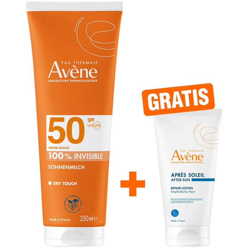 Avene Sonnenmilch SPF 50 250 ml + gratis Avene Repair - Lotion nach der Sonne 50 ml