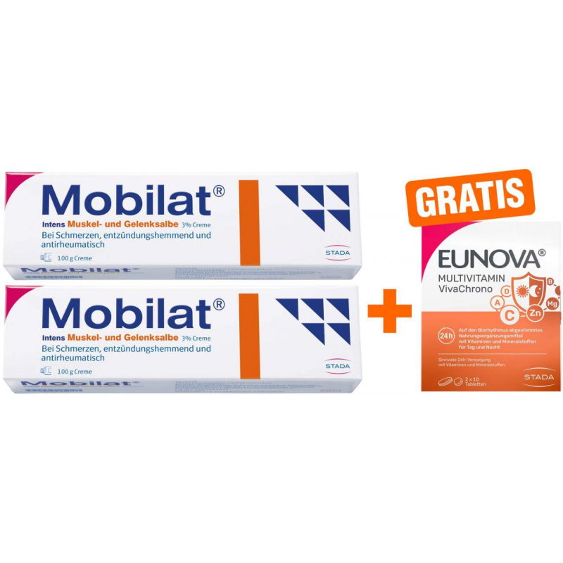 Mobilat intens Muskel- und Gelenksalbe 3 % 2 x 100 g + gratis Eunova VivaChrono 2 x 10 Tabletten