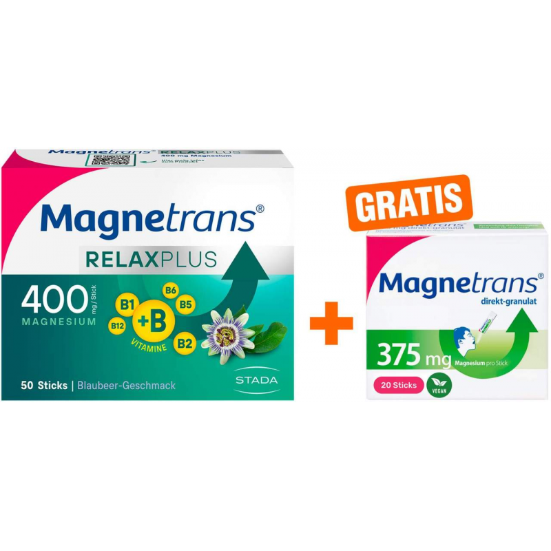 Magnetrans Relax+ 400 mg Granulat 50 x 3 g + gratis Magnetrans direkt 375 mg Granulat