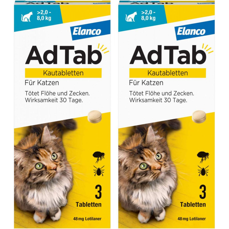 AdTab 48 mg für Katzen (2-8 kg) 2 x 3 Kautabletten
