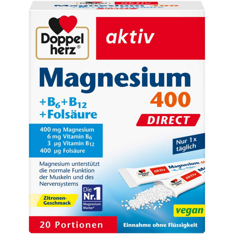 Doppelherz aktiv Magnesium +B6 +B12 +Folsäure direkt Pellets 20 Stück