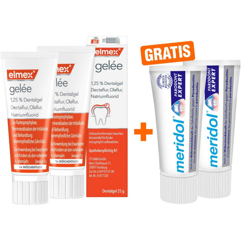 Elmex Gelee 2 x 25 g + gratis Meridol Paradont Expert Zahnpasta 2 x 20 ml