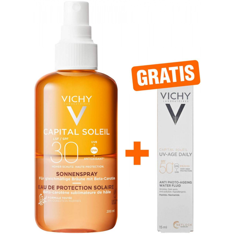 Vichy Capital Soleil bräunungsintensivierendes Sonnenspray LSF 30 200 ml + gratis Capital Soleil UV-Age LSF 50+ 15 ml