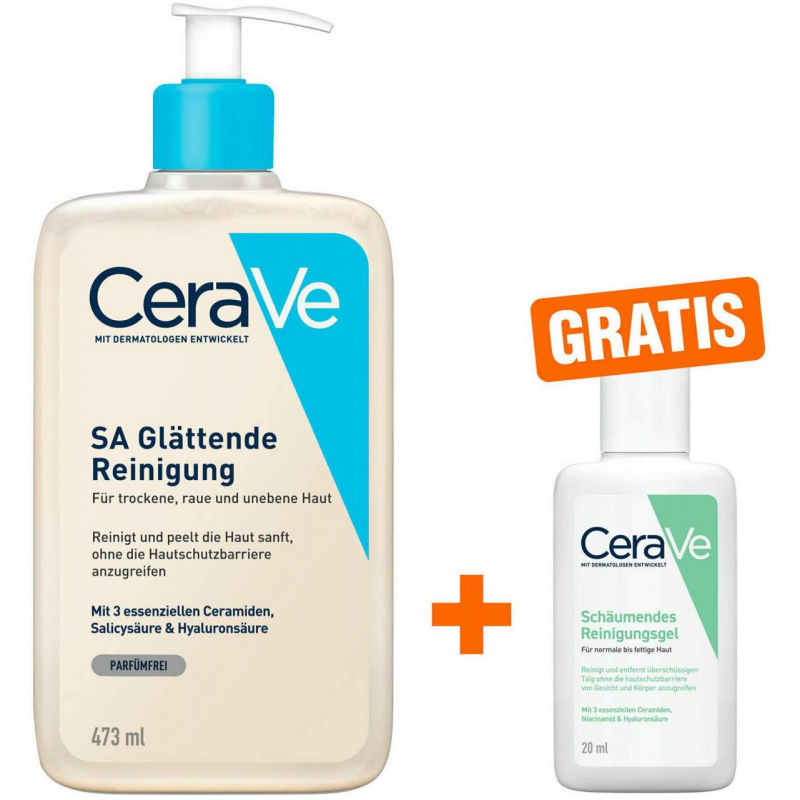 CeraVe SA Glättende Reinigung 473 ml + gratis Schäumendes Reinigungsgel 20 ml