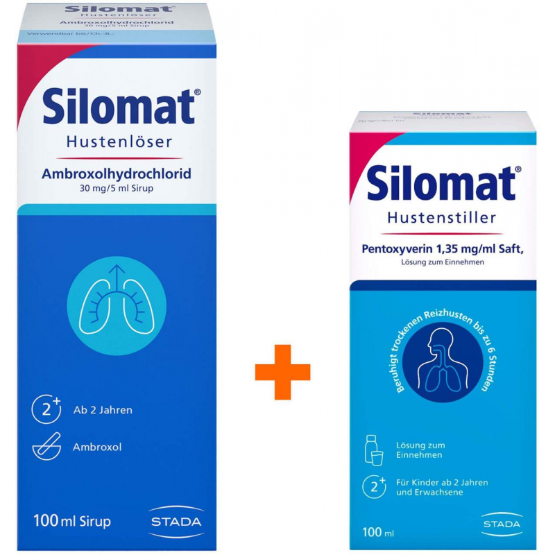 Silomat Hustenlöser Ambroxolhydrochlorid 30mg je 5ml Sirup 100 ml+Silomat Hustenstiller Pentoxyverin 1,35mg je ml 100 ml