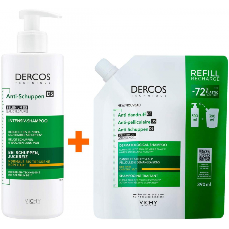 Vichy Dercos Anti-Schuppen Shampoo Trockene Kopfhaut 390 ml + Anti-Schuppen Shampoo Trockene Kopfhaut 390 ml Refill
