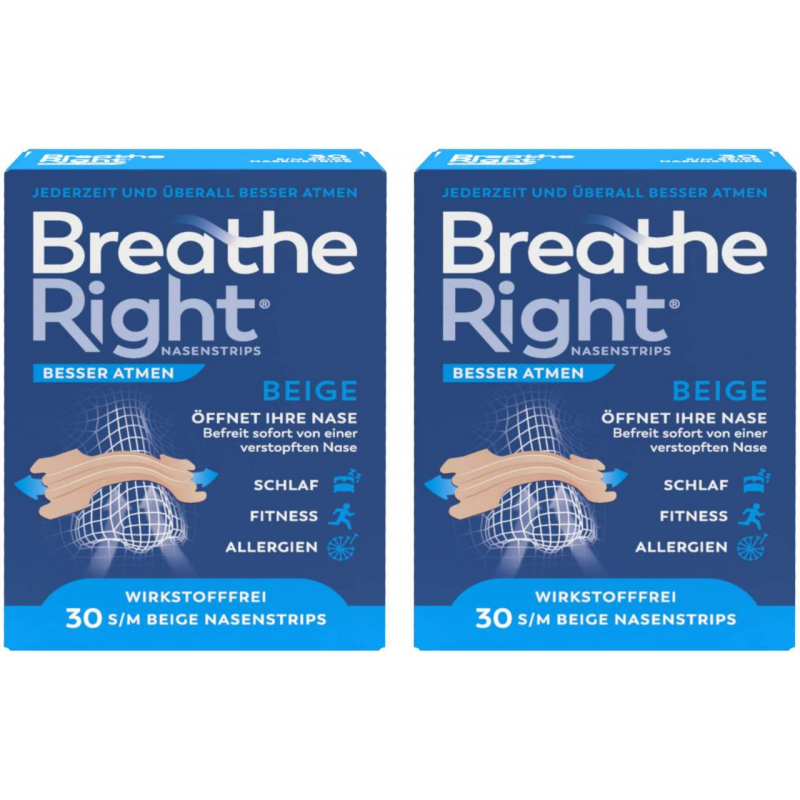 Besser Atmen Breathe Right Nasenpflaster normal beige 2 x 30 Stück