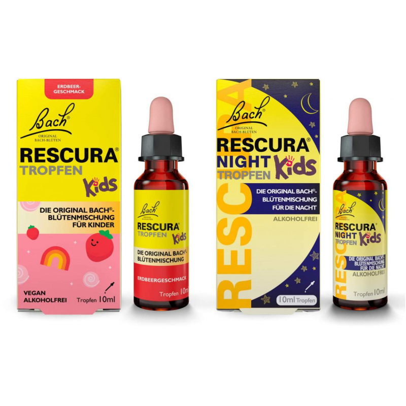 Bach Original Rescura Kids Erdbeer 10 ml Tropfen + Bach Original Rescura Night Kids 10 ml Tropfen