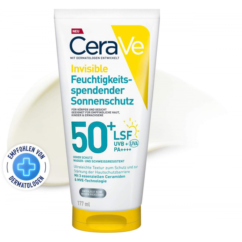 CeraVe Invisible Feuchtigkeitsspendender Sonnenschutz LSF 50+ 177 ml