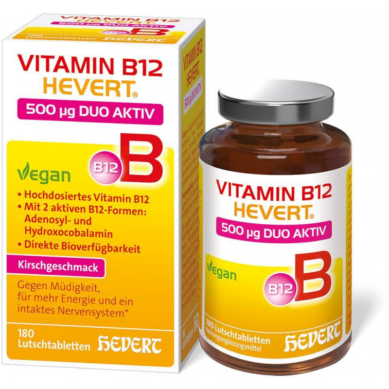 Vitamin B12 Hevert 500 µg Duo Aktiv 180 Lutschtabletten