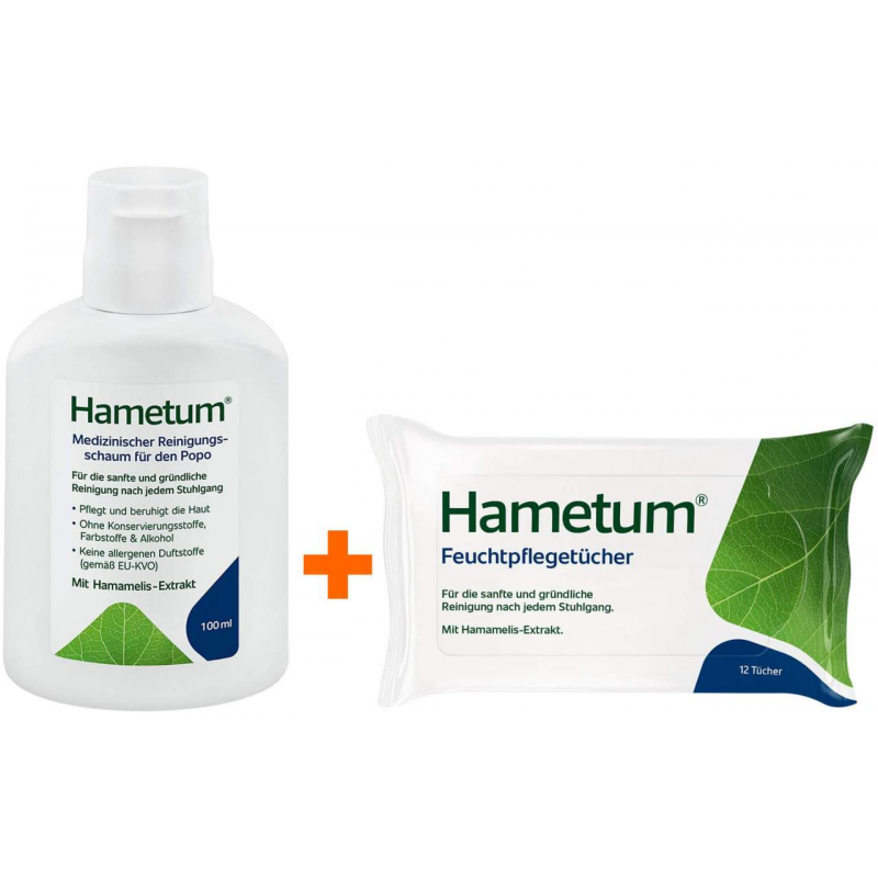Hametum Medizinischer Reinigungsschaum 100 ml + Feuchtpflegetücher 12 Stück