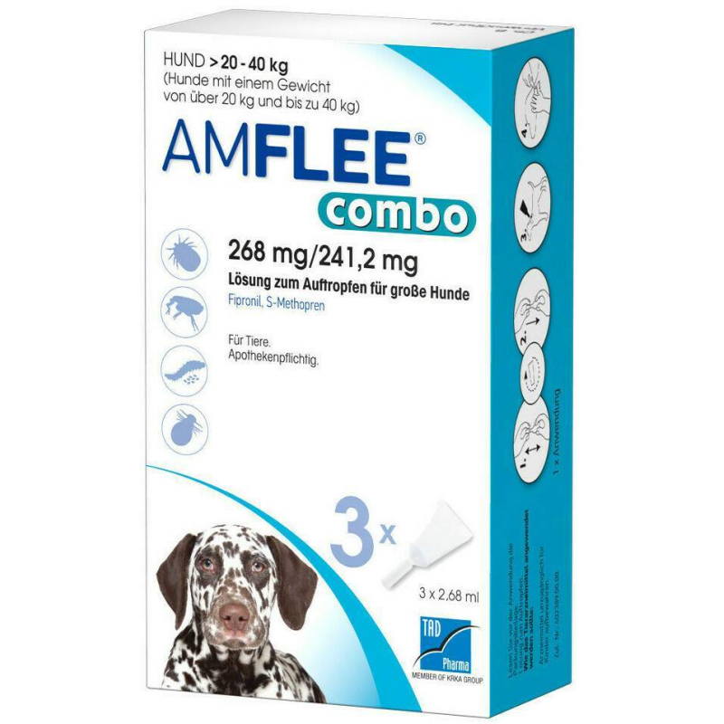 Amflee Combo 268 mg - 241,2 mg Spot-On Lösung Für Große Hunde 20...