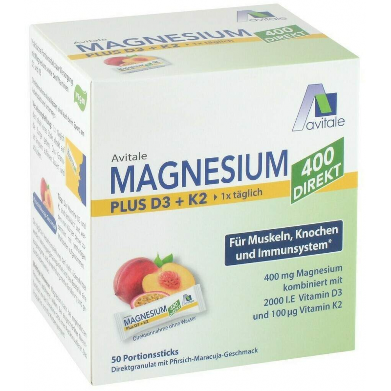 Magnesium 400 direkt Plus D3 + K2 50 Portionssticks
