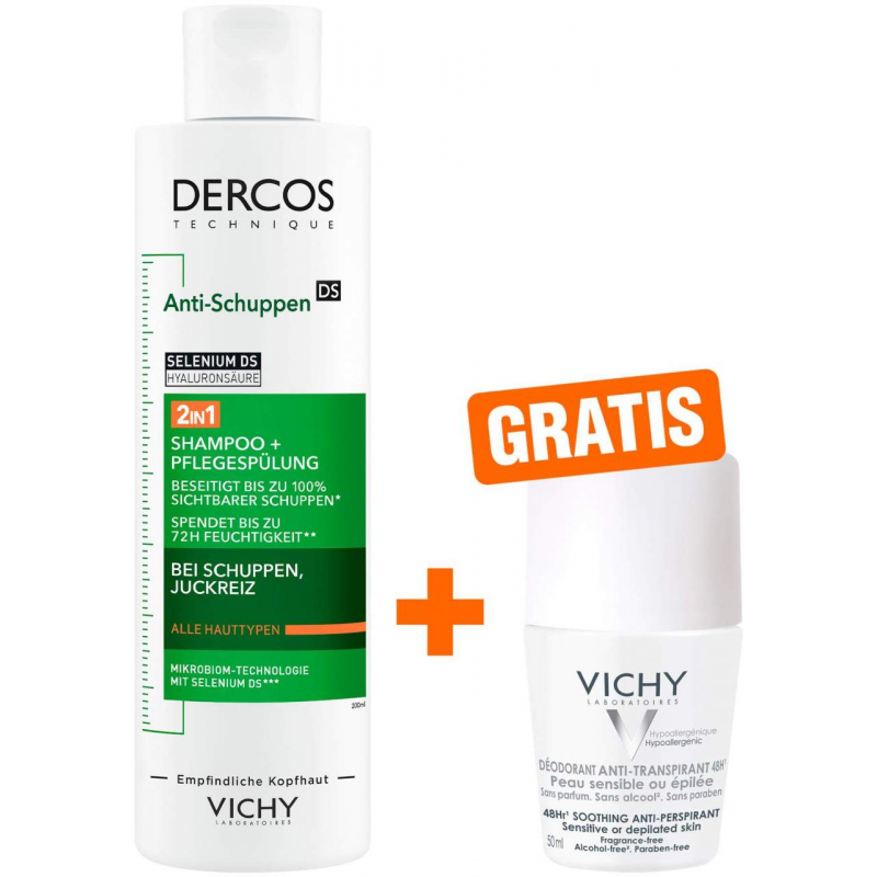 Vichy Dercos Anti-Schuppen 2in1 Shampoo + Conditioner 200 ml + gratis Vichy Deo Roll-on 48h 50ml