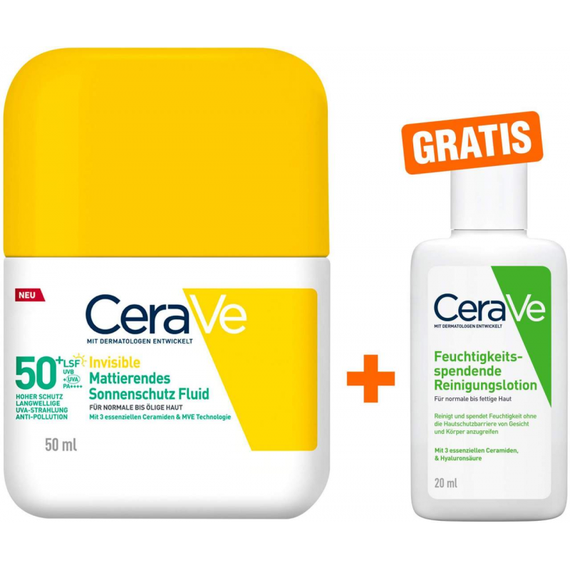 CeraVe Mattierendes Sonnenschutz Fluid LSF 50+ 50 ml + gratis CeraVe Reinigungslotion 20 ml