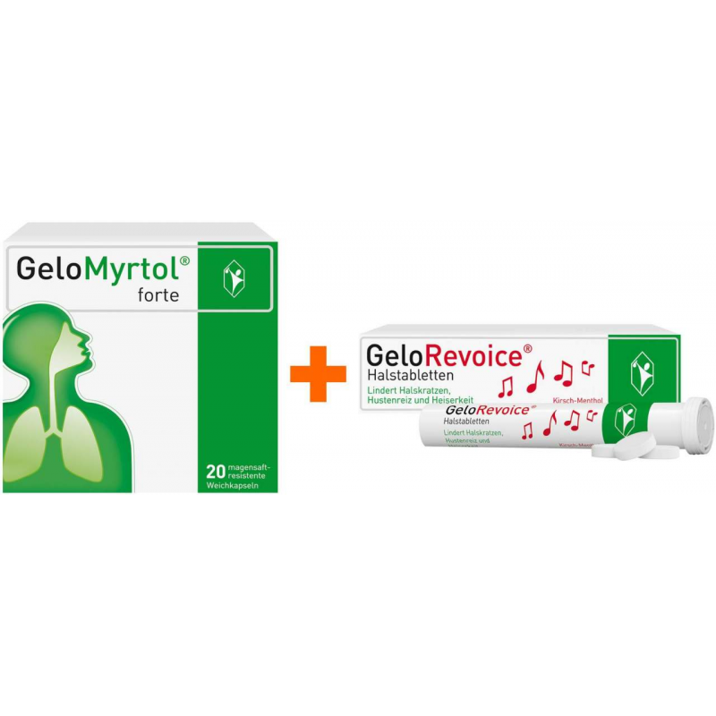Gelomyrtol forte 20 Kapseln + GeloRevoice Halstabletten Kirsch-Menthol 20 Lutschtabletten