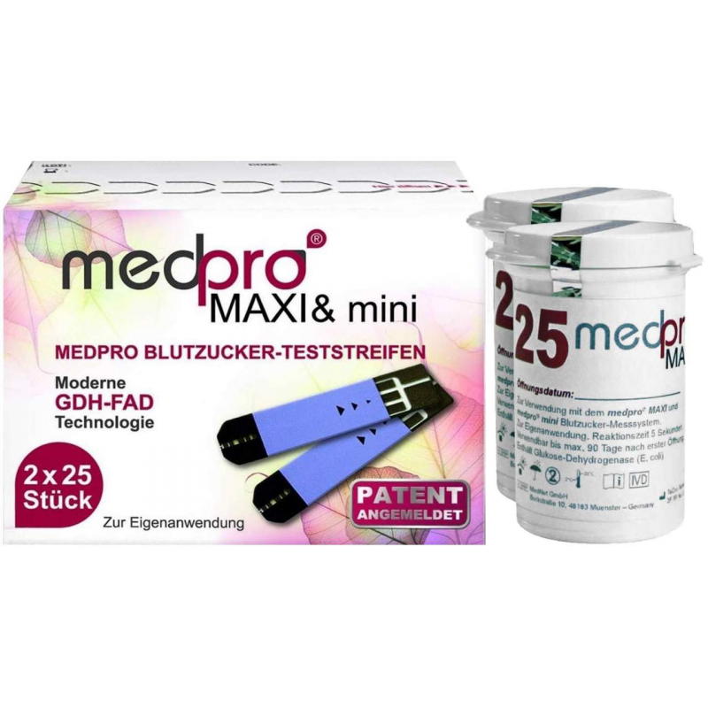 Medpro Maxi & mini Blutzucker Teststreifen 50 Stück